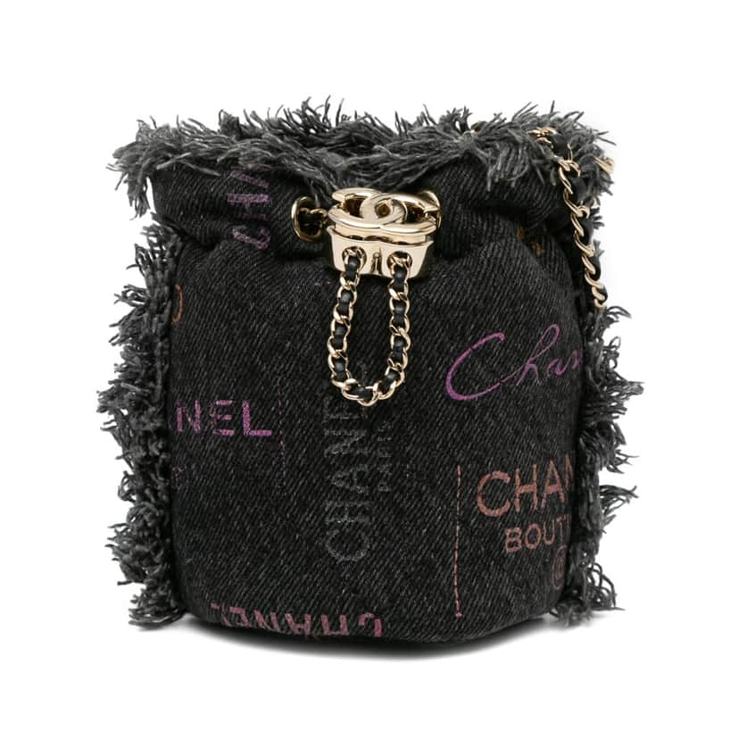 Chanel Mini Denim Mood Bucket with Chain Grey Denim Good condition - Front View