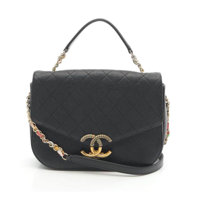 Chanel Medium Caviar Paris Cuba Thread Around Flap Black Leather Good condition - Front View