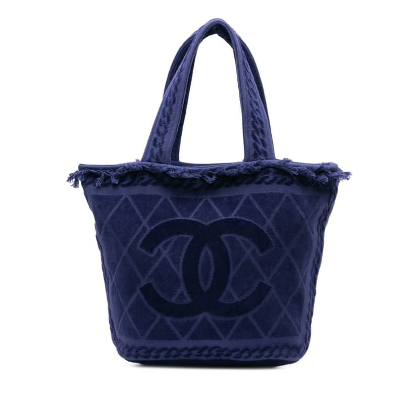 Chanel CC Terry Cloth Beach Tote Blue Cotton Good condition - Front View