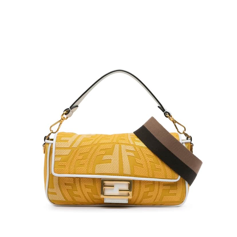 Fendi Sarah Coleman FF Canvas Fisheye Baguette Satchel Yellow Canvas Good condition - Front View
