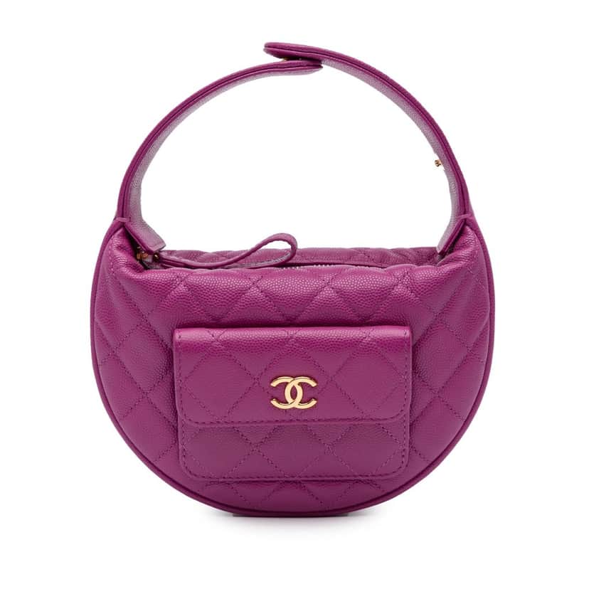 Chanel Quilted Caviar Polly Pocket Hobo Purple Leather Good condition - Front View