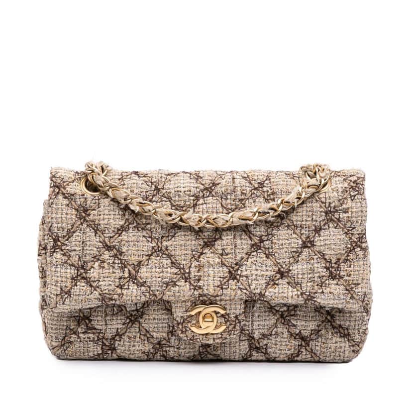 Chanel Medium Classic Quilted Metallic Tweed Single Flap Brown Tweed Good condition - Front View