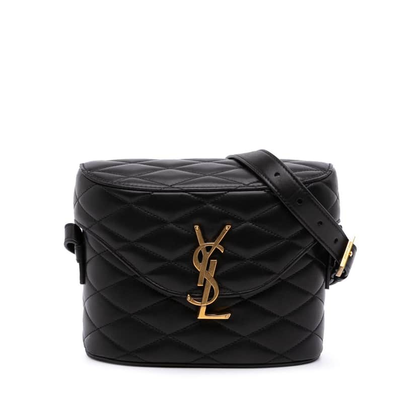 Saint Laurent Quilted Lambskin Monogram June Box Bag Black Leather Good condition - Front View