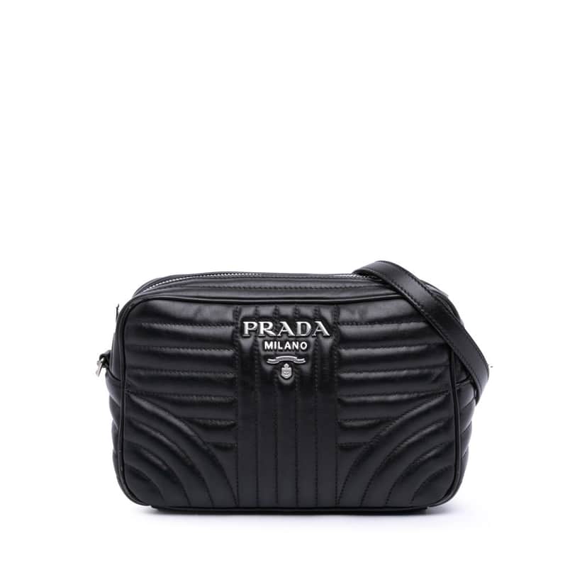 Prada Soft Calfskin Diagramme Camera Bag Black Leather Good condition - Front View