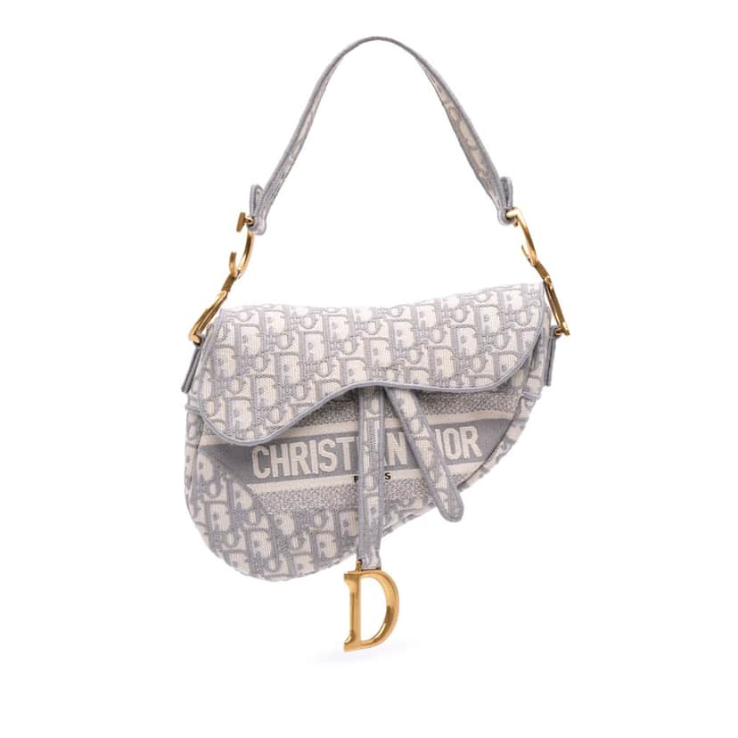 Dior Oblique Canvas Embroidered Saddle Bag Grey Canvas Good condition - Front View