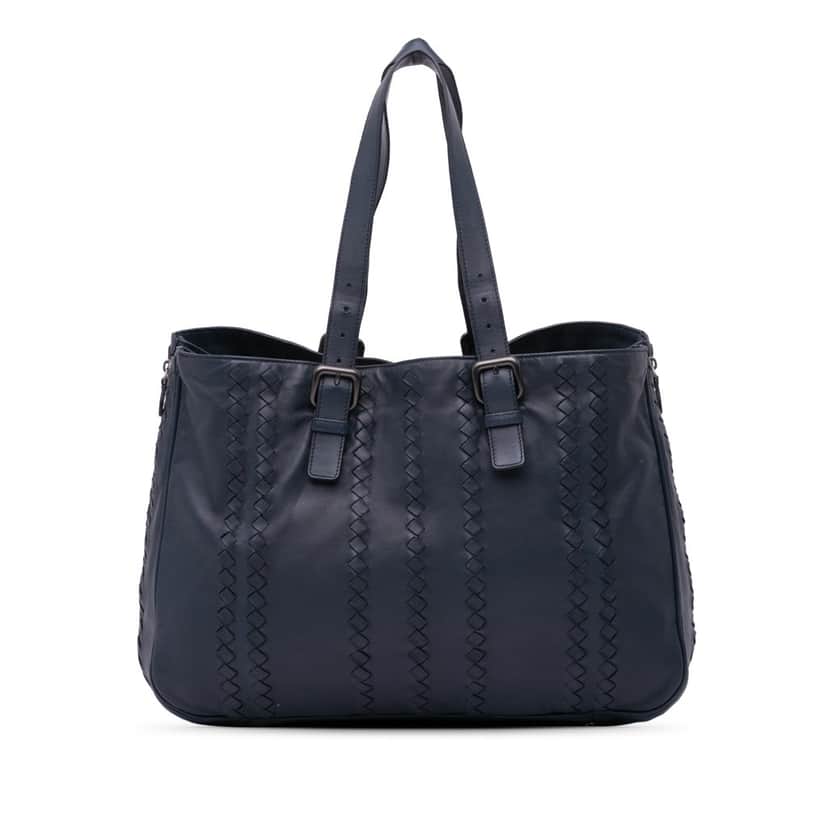 Bottega Veneta Nappa Intrecciato Tote Blue Leather Good condition - Front View