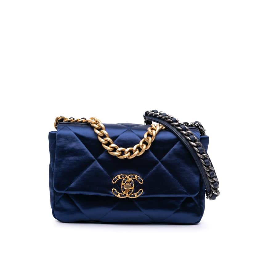 Chanel Medium Satin 19 Flap Blue Satin Good condition - Front View