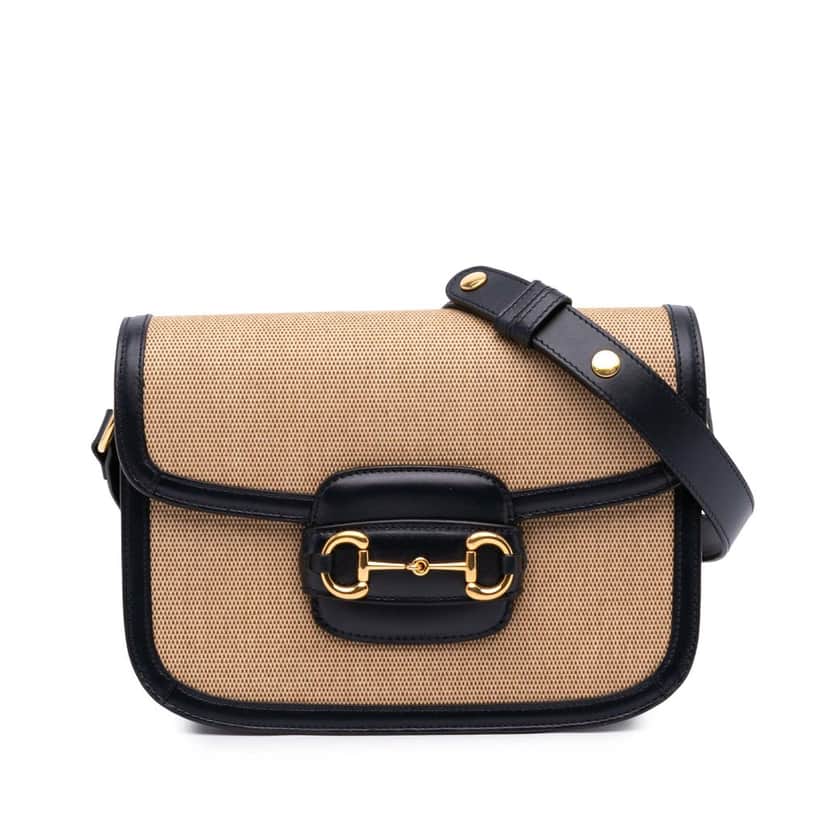 Gucci Small Canvas Horsebit 1955 Shoulder Bag Brown Canvas Good condition - Front View