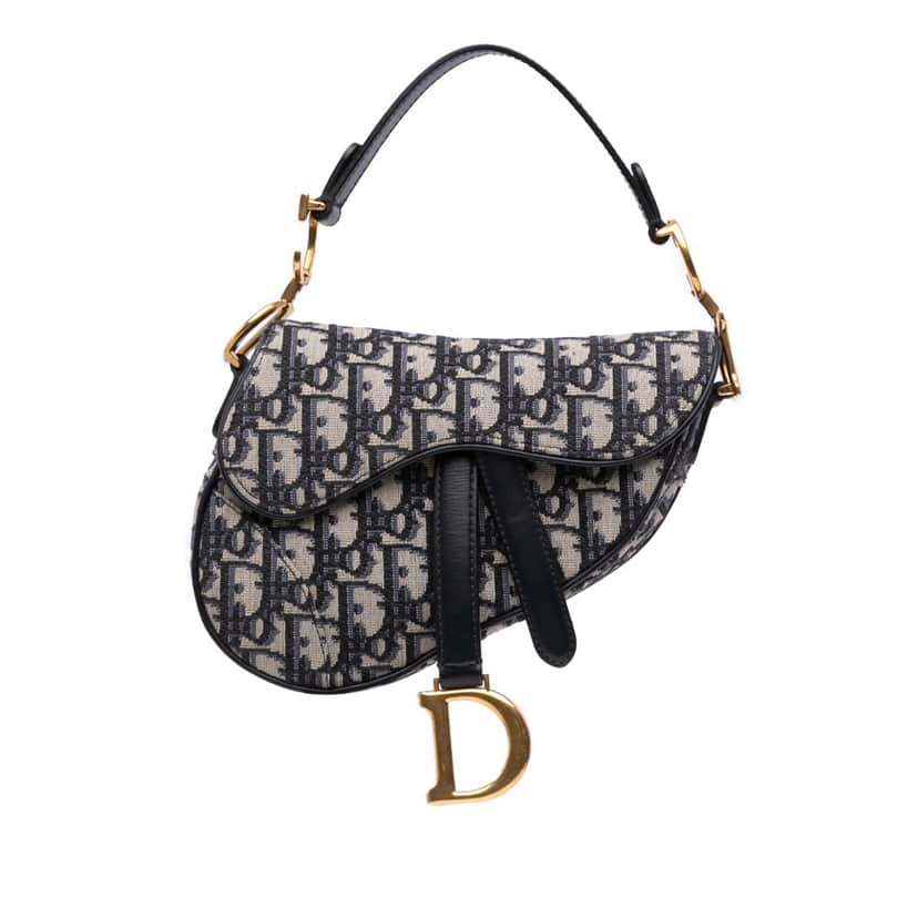 Dior Mini Oblique Canvas Saddle Bag Blue Canvas Good condition - Front View