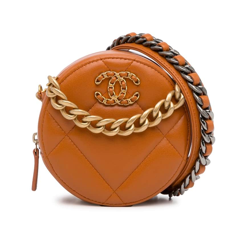 Chanel Lambskin 19 Round Clutch with Chain Brown Leather Good condition - Front View