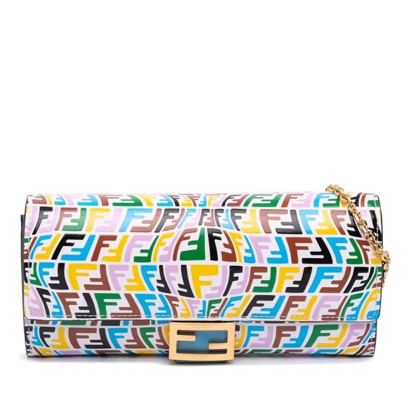 Fendi Sarah Coleman Micro FF Embossed Calfskin Fish Eye Vertigo Wallet On Chain White Leather Good condition - Front View
