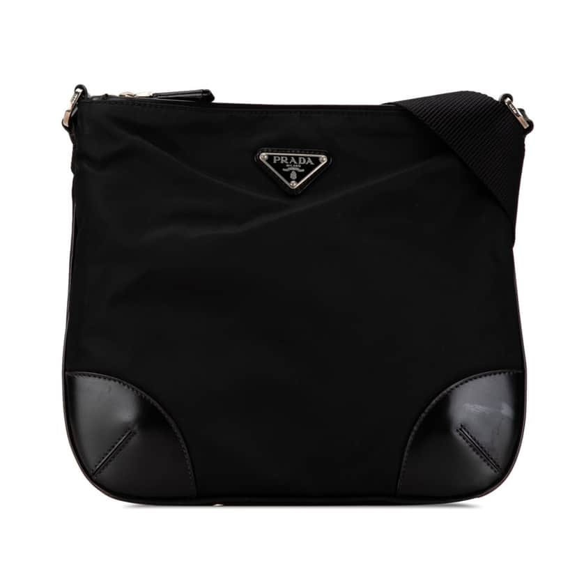 Prada Saffiano Trimmed Tessuto Crossbody Black Good condition - Front View