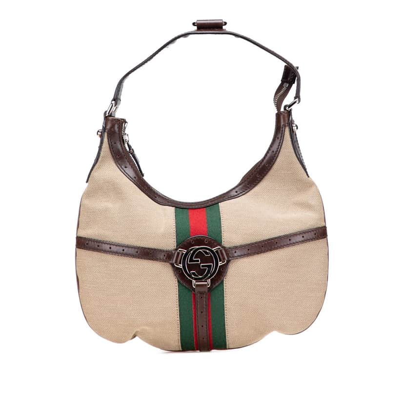 Gucci Web Canvas Reins Hobo Brown Canvas Good condition - Front View