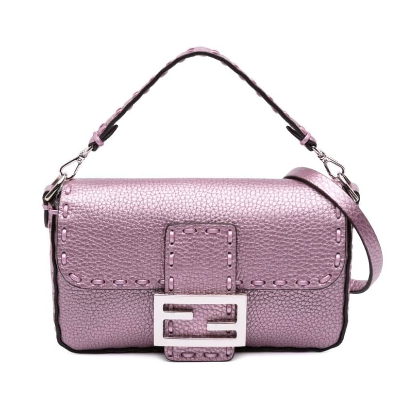 Fendi Mini Metallic Leather Baguette Satchel Pink Leather Good condition - Front View