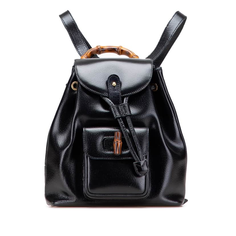 Gucci Leather Bamboo Backpack Black Leather Good condition - Front View