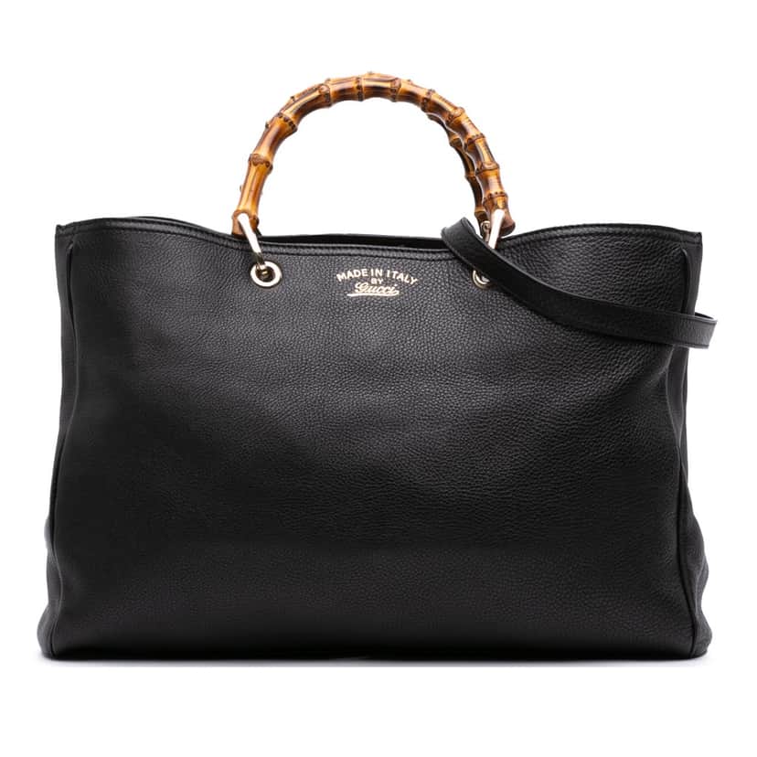 Gucci Large Calfskin Bamboo Shopper Satchel Black Leather Good condition - Front View