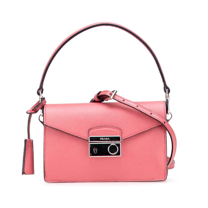 Prada Mini Saffiano Lux Sound Satchel Pink Leather Good condition - Front View