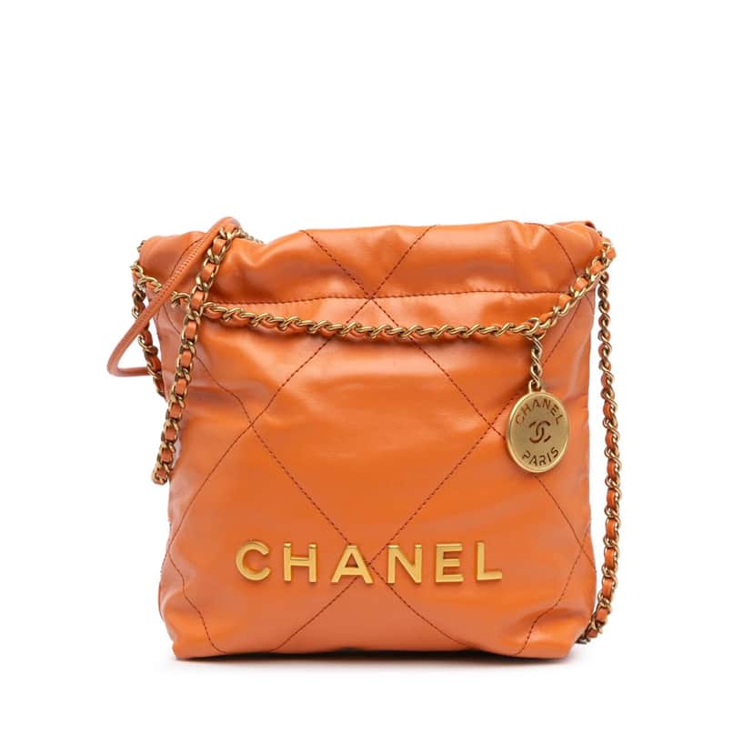 Chanel Mini Shiny Calfskin 22 Handbag Orange Leather Good condition - Front View