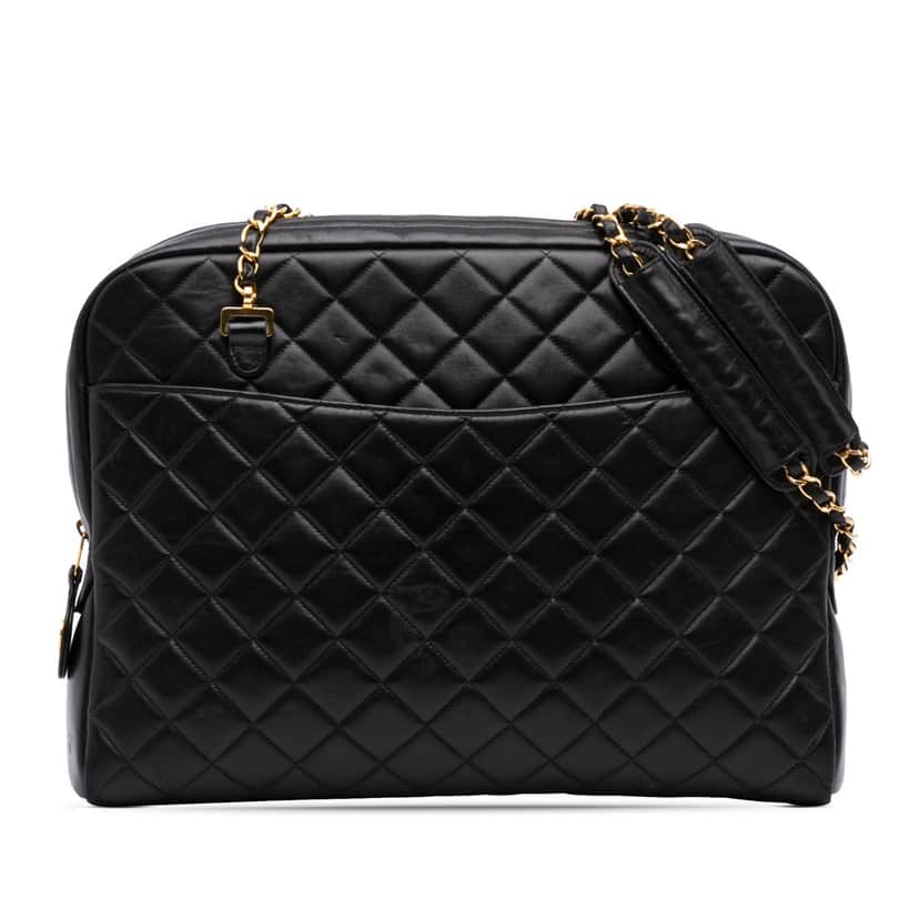Chanel Quilted Lambskin Shoulder Bag Black Leather Good condition - Front View