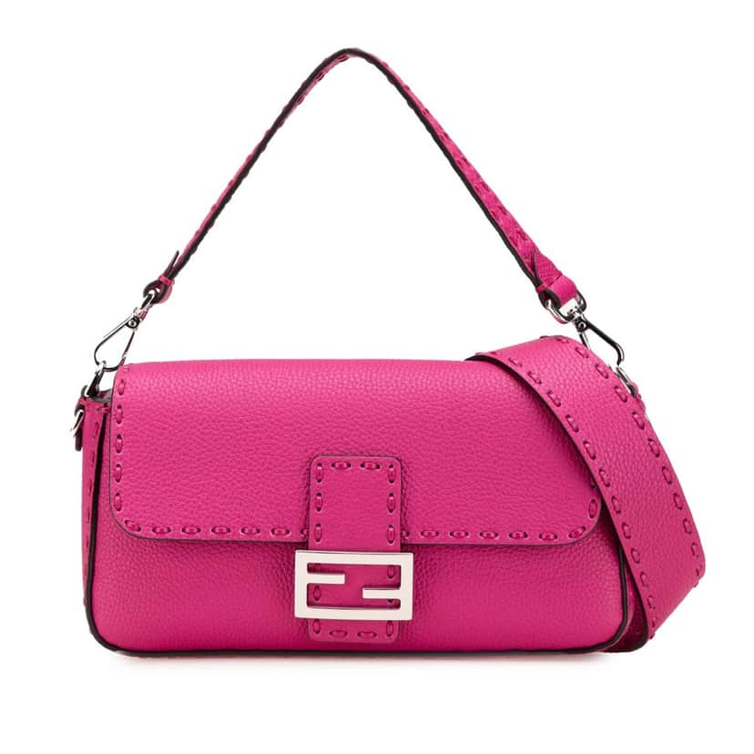 Fendi Leather Selleria Baguette Satchel Pink Leather Good condition - Front View