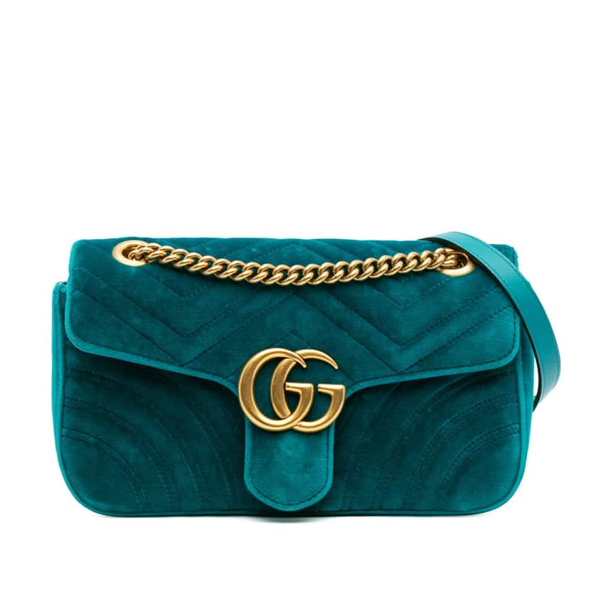 Gucci Small GG Marmont Matelasse Velvet Flap Crossbody Blue Velvet Good condition - Front View