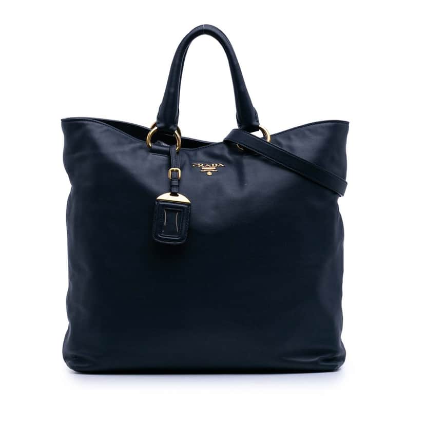 Prada Soft Calf Open Convertible Tote Blue Leather Good condition - Front View