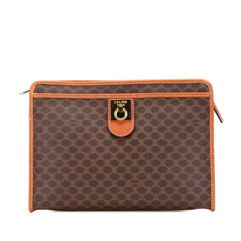 Celine Macadam Coated Canvas Clutch Brown Canvas Good condition - Front View