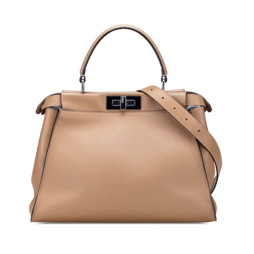 Fendi Medium Leather Selleria Peekaboo Iconic Satchel Brown Leather Good condition - Front View