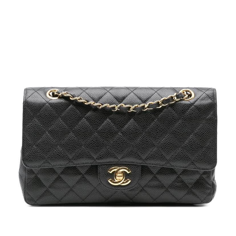 Chanel Medium Classic Caviar Double Flap Black Leather Good condition - Front View