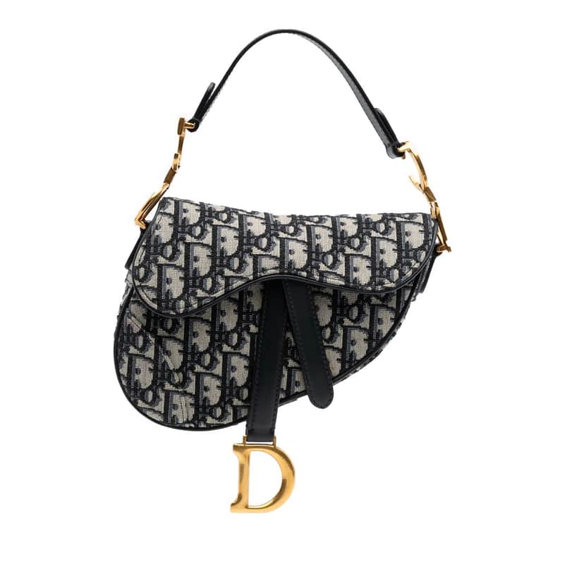 Dior Mini Oblique Canvas Saddle Bag Blue Canvas Good condition - Front View