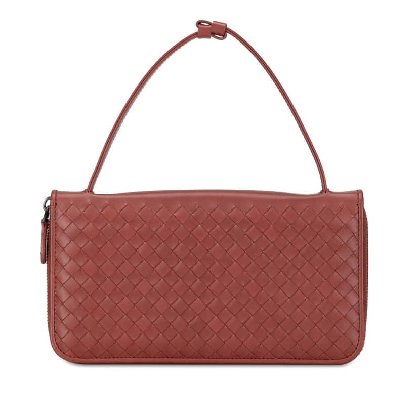 Bottega Veneta Intrecciato Zip Around Long Wallet Red Leather Good condition - Front View
