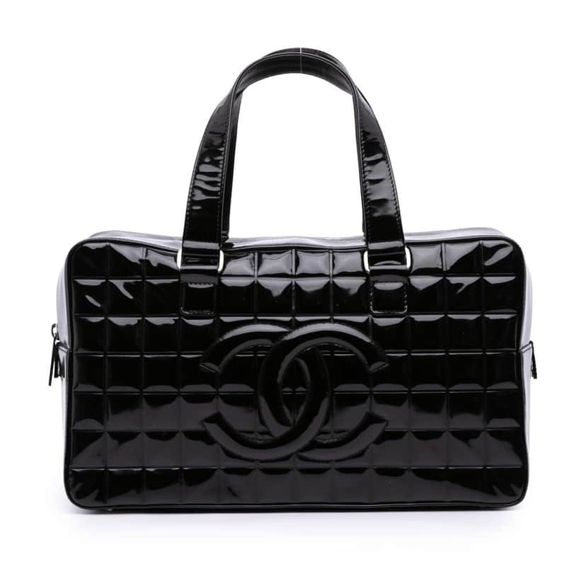 Chanel CC Chocolate Bar Patent Bowler Bag Black Leather Good condition - Front View