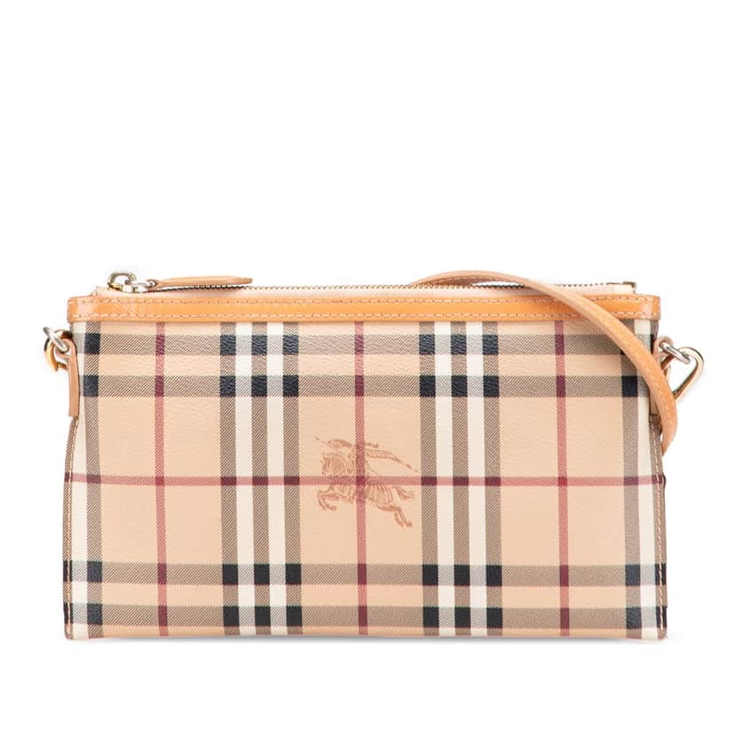 Burberry Haymarket Check Coated Canvas Peyton Crossbody Brown Canvas Good condition - Front View
