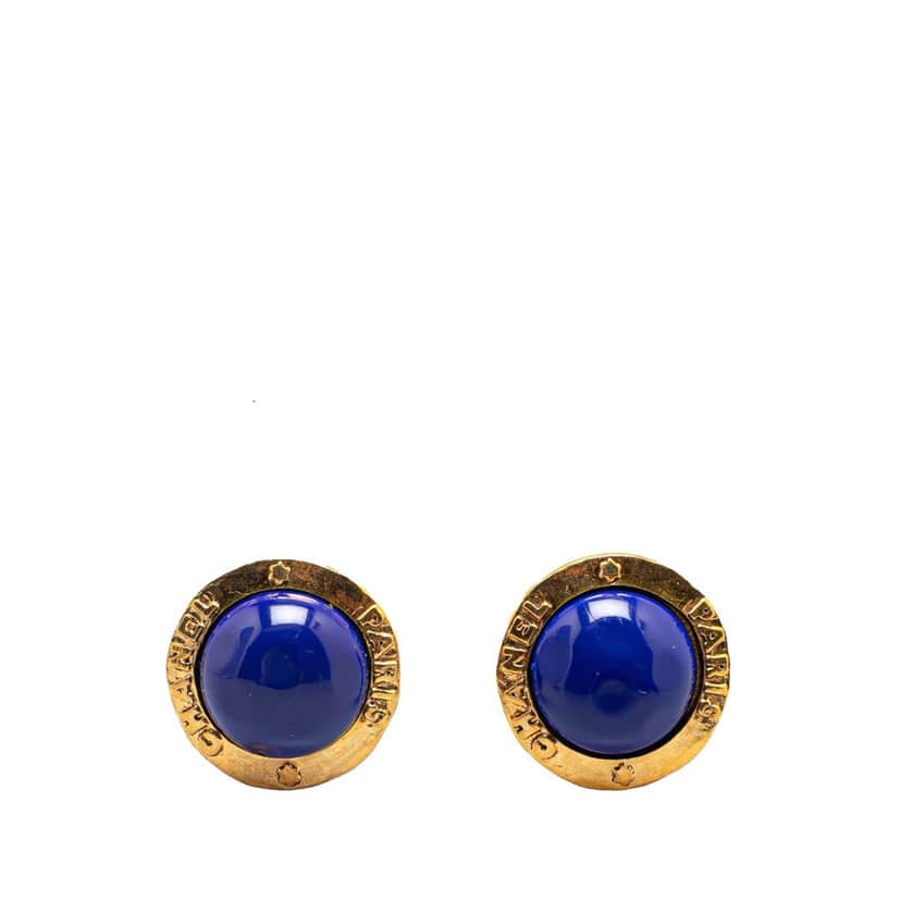 Chanel Gold Plated Poured Glass Clip on Earrings Gold Metal Good condition - Front View