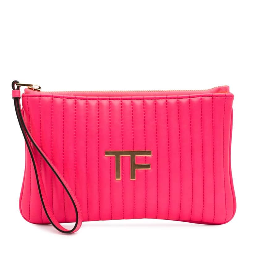 Tom Ford Quilted Calfskin TF Clutch Pink Leather Good condition - Front View
