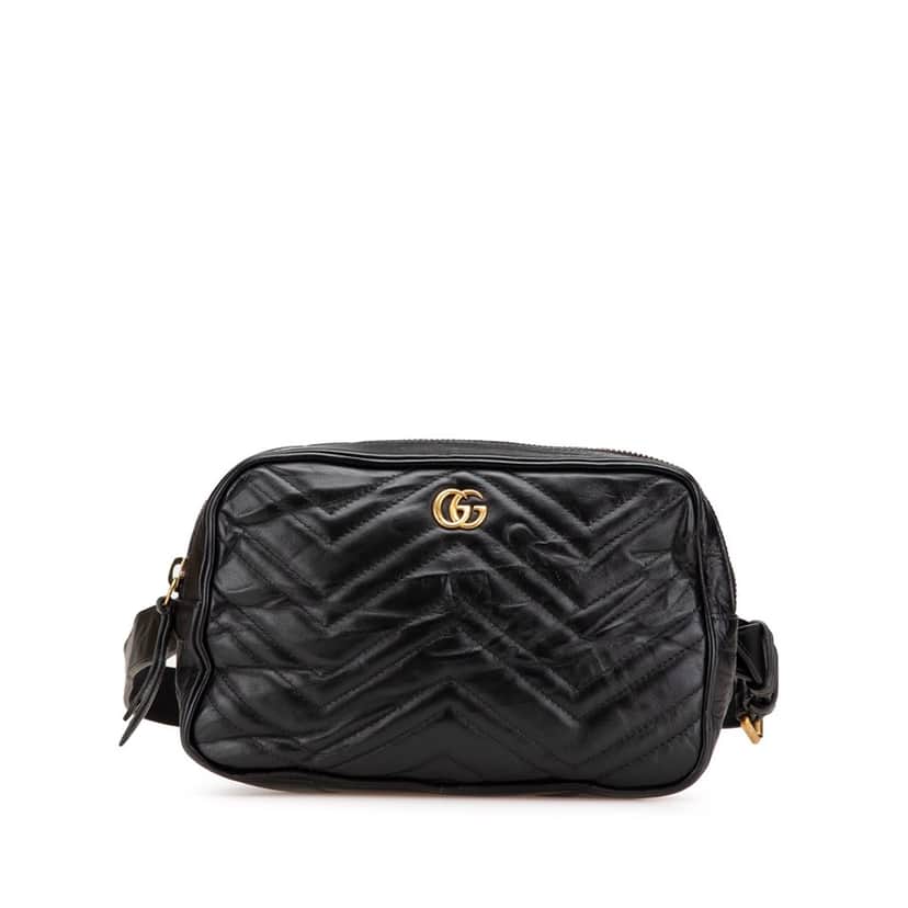 Gucci GG Marmont Square Matelasse Leather Belt Bag Black Leather Good condition - Front View