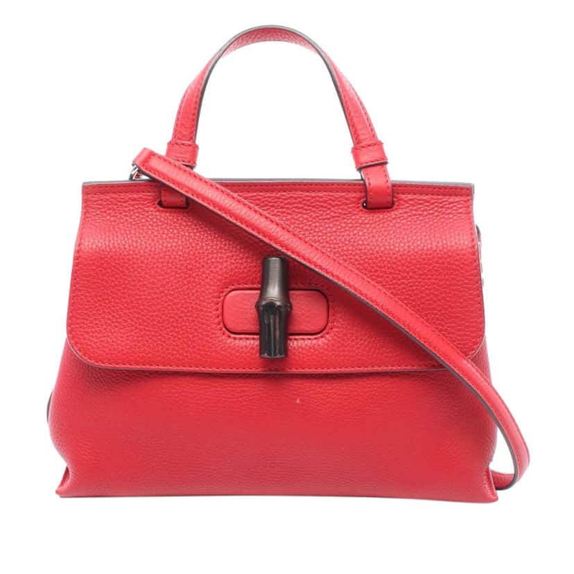 Gucci Small Leather Bamboo Daily Satchel Red Leather Good condition - Front View