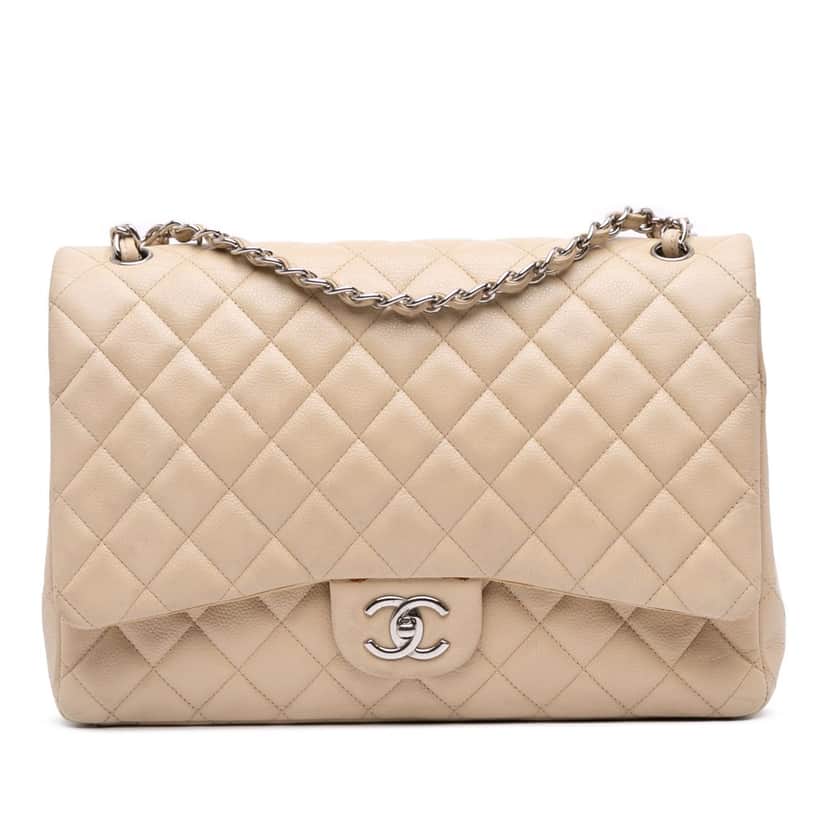 Chanel Maxi Classic Caviar Double Flap Brown Leather Good condition - Front View