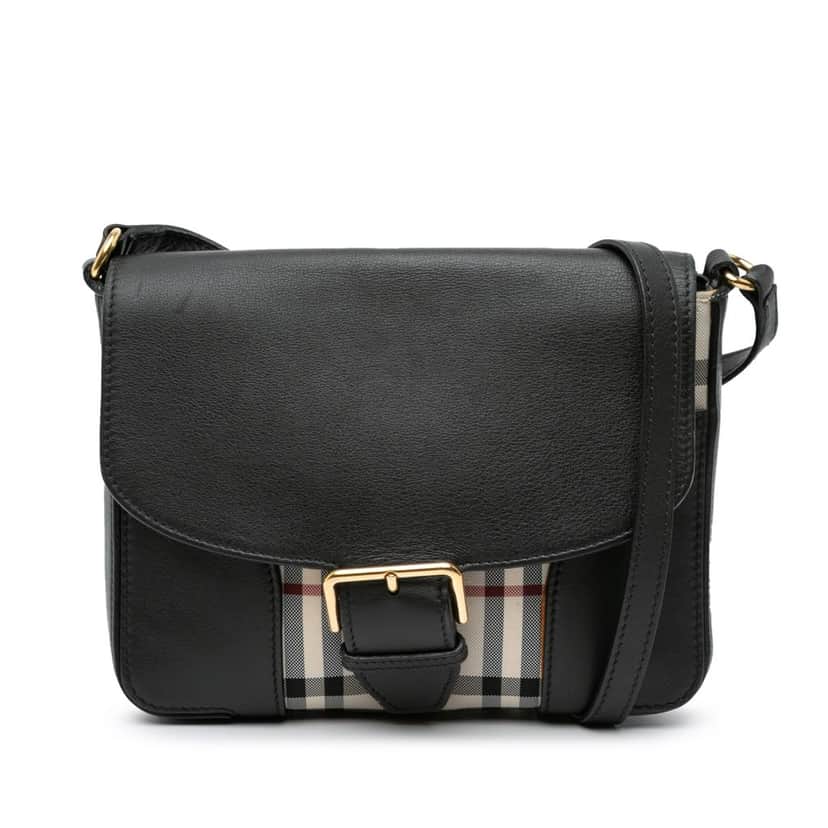 Burberry Small Haymarket Check Trimmed Leather Dickens Crossbody Black Leather Good condition - Front View