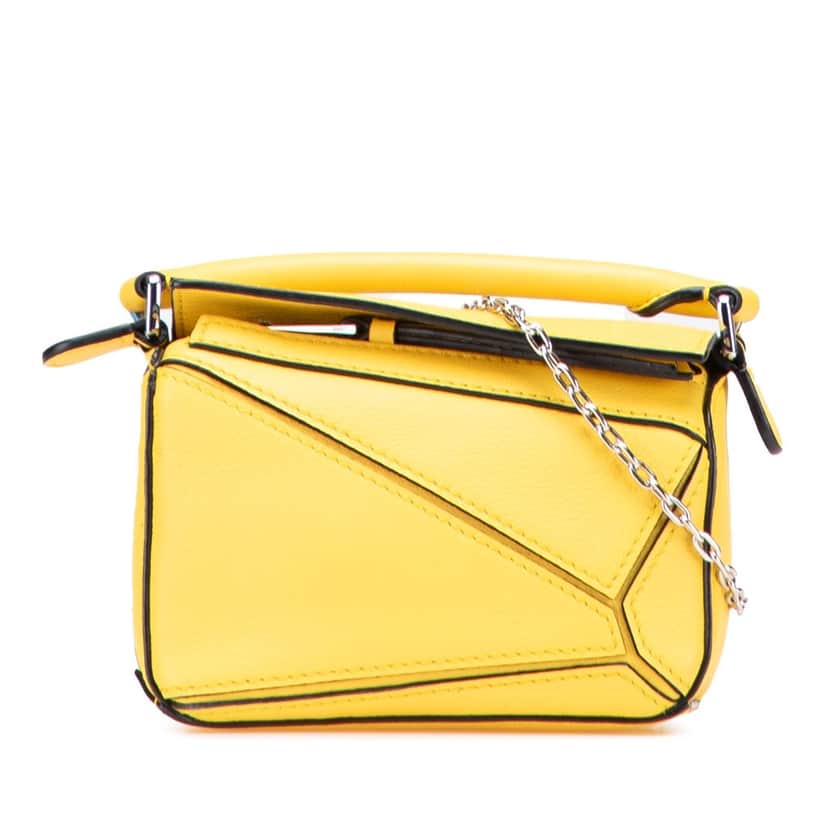 Loewe Nano Calfskin Puzzle Satchel Yellow Leather Good condition - Front View