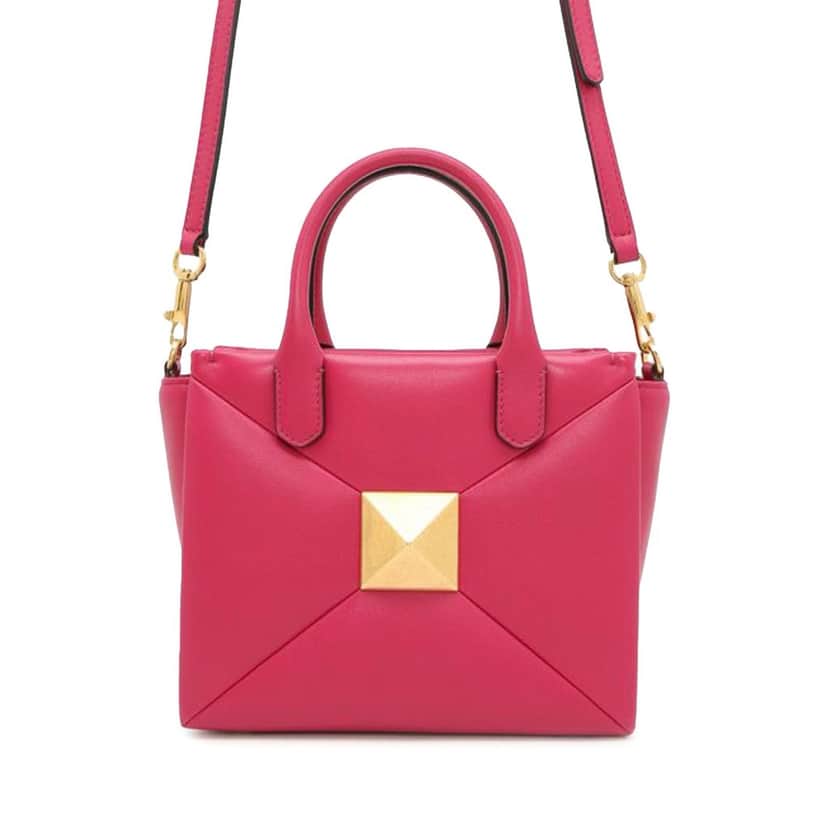 Valentino Small Nappa One Stud Top Handle Bag Pink Leather Good condition - Front View