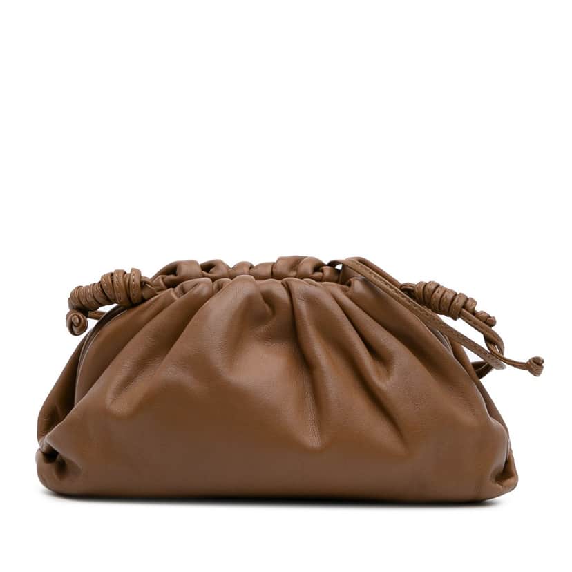 Bottega Veneta Lambskin The Mini Pouch Crossbody Brown Leather Good condition - Front View