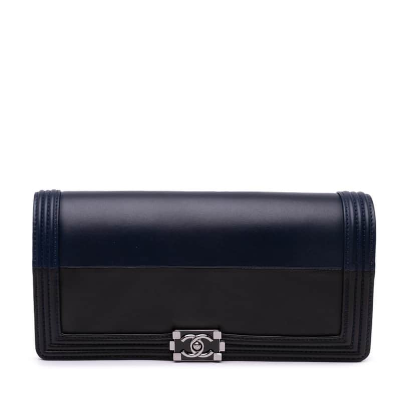 Chanel Bicolor Lambskin Boy Clutch Black Leather Good condition - Front View