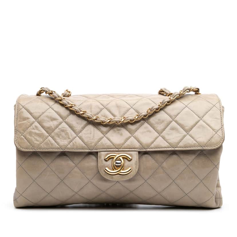 Chanel Jumbo CC Quilted Calfskin Straight Flap Brown Leather Good condition - Front View