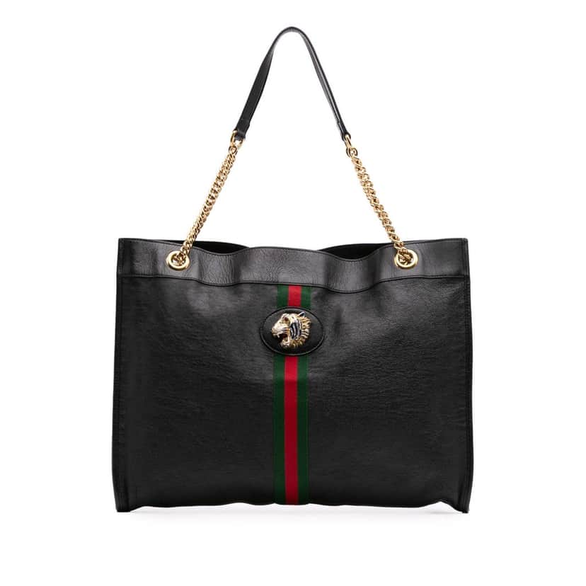 Gucci Large Web Leather Rajah Tote Black Leather Good condition - Front View