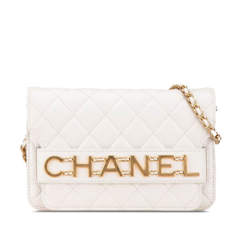 Chanel Calfskin Enchained Flap Wallet on Chain White Leather Good condition - Front View