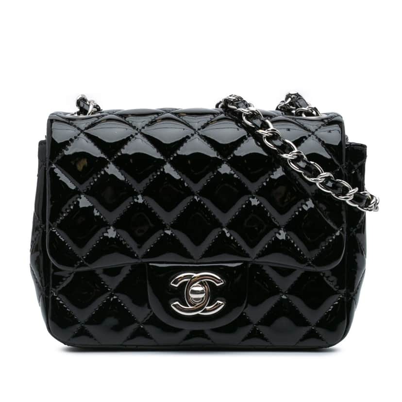 Chanel Mini Square Classic Patent Single Flap Black Leather Good condition - Front View