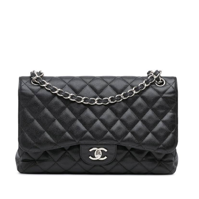 Chanel Jumbo Classic Caviar Double Flap Black Leather Good condition - Front View
