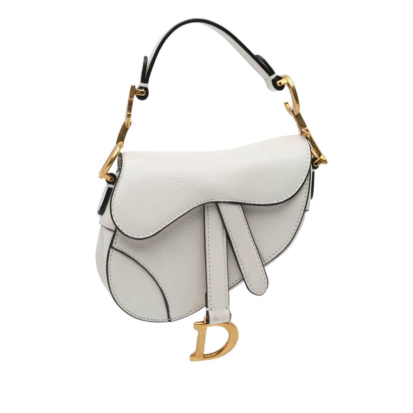 Dior Micro Goatskin Saddle White Leather Good condition - Front View
