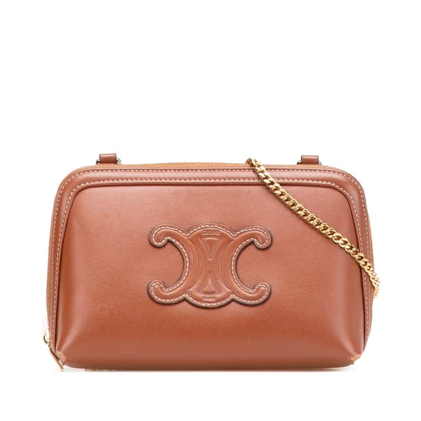 Celine Smooth Calfskin Cuir Triomphe Clutch on Chain Brown Leather Good condition - Front View